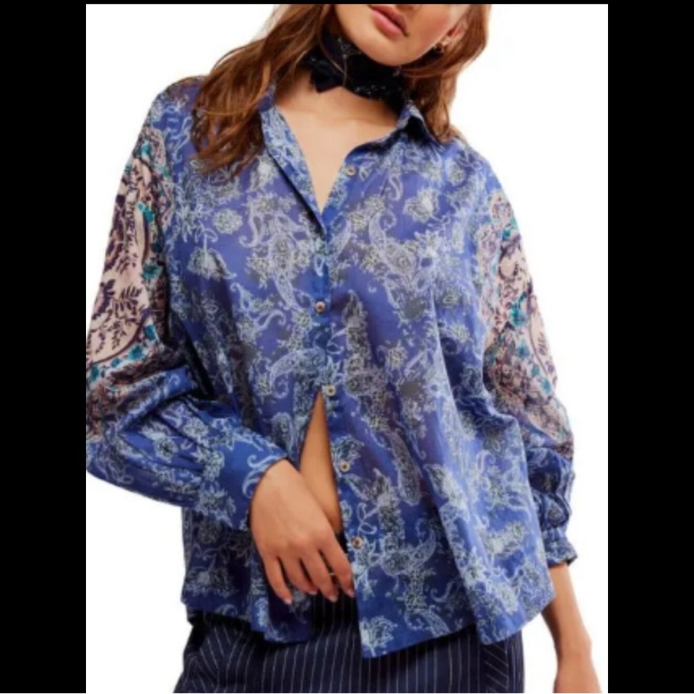Free People Rosebud Paisley Print Cotton Button-up Shirt Size XS